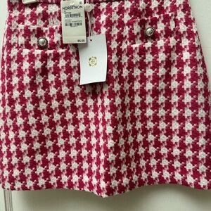 Wayf Pink and White Houndstooth Mini Skirt